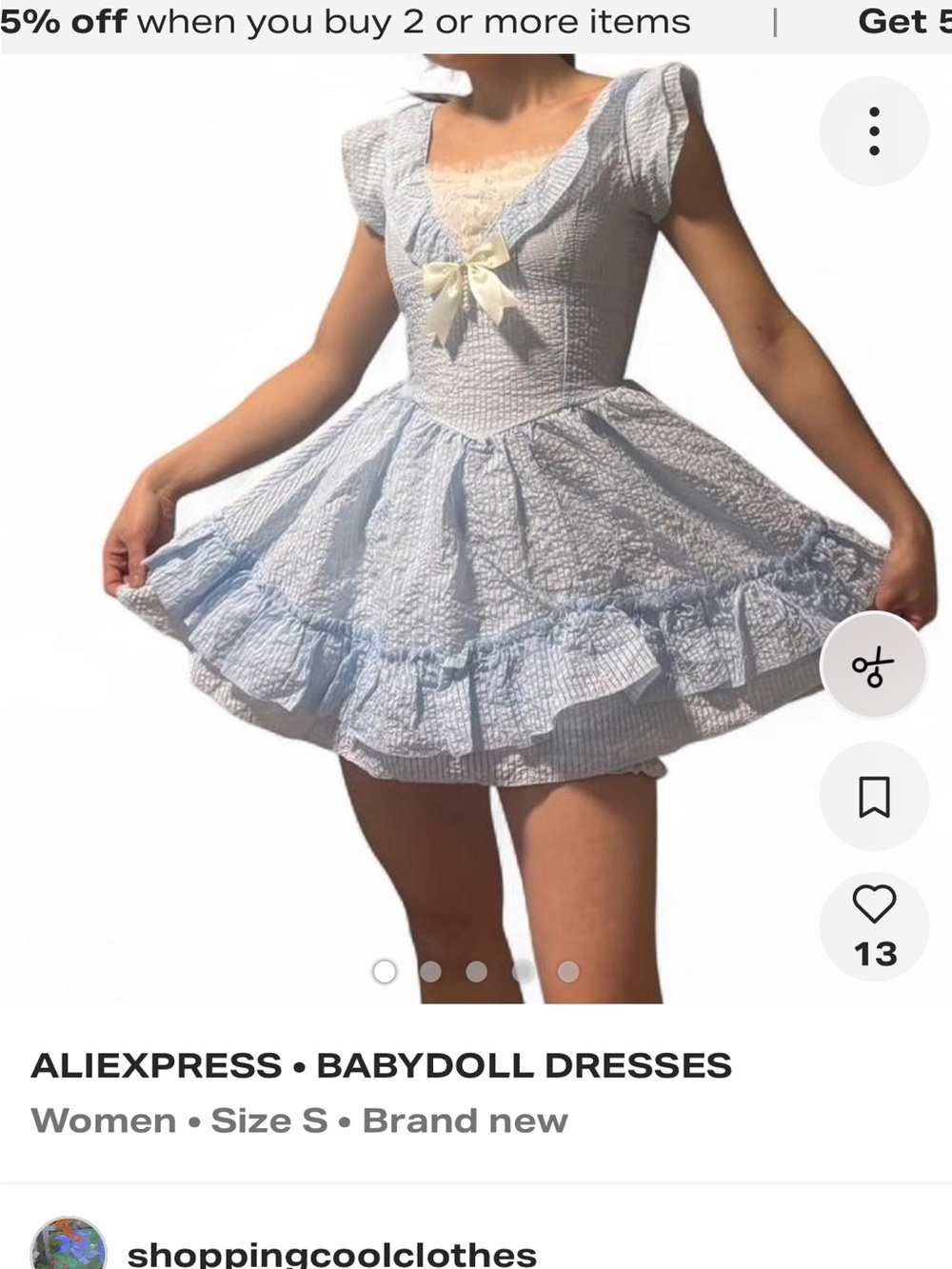 Babydoll Mini Dress with Bow Detail - Light Blue